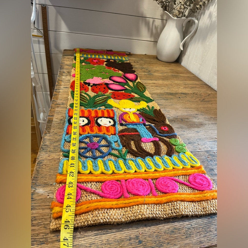 Vintage Mexican Folk Art Yarn Wall Hanging Multicolor Boho Textile Decor - Picture 5 of 6